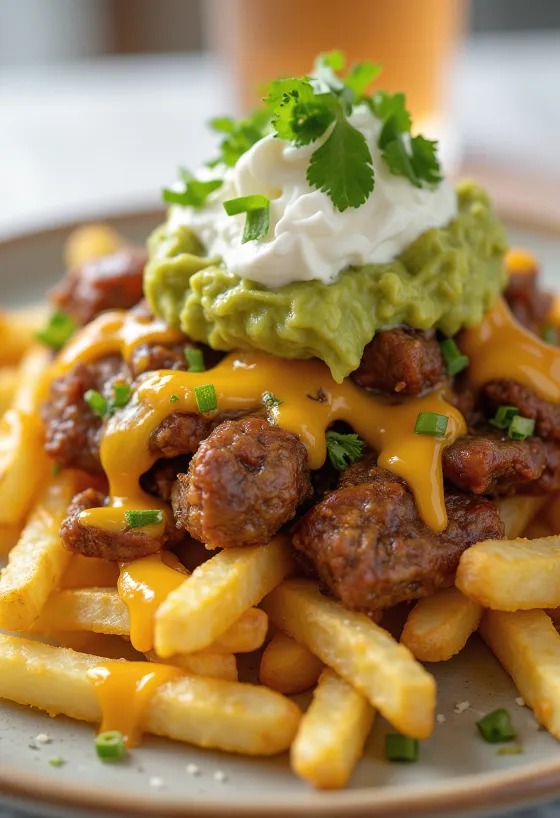 Carne Asada Fries servírované v mexickém stylu