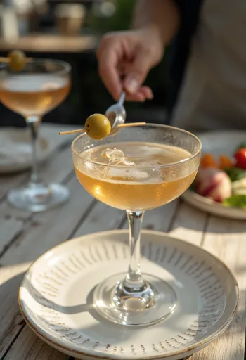 Koktejl Martini zdobený olivou