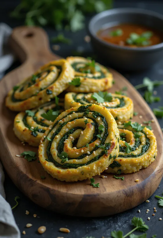 Patra se špenátem, kořeněné a čerstvé jídlo