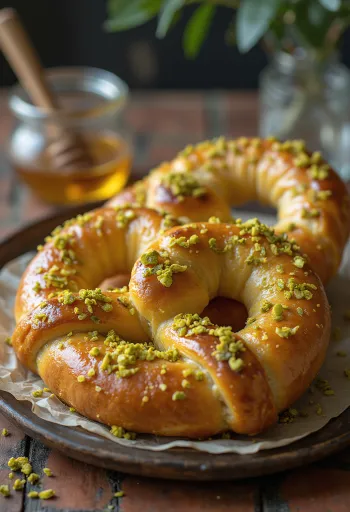 Křupavý medovo-pistáciový preclík na talíři