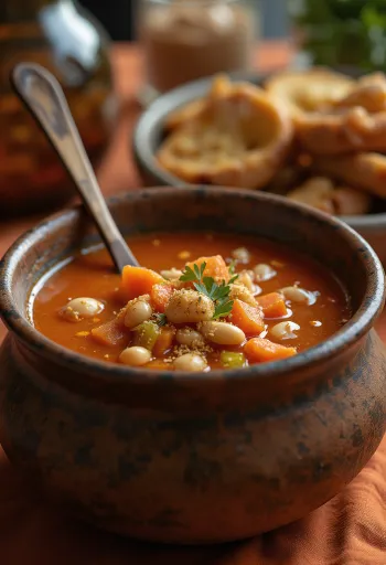 Veganská fazolová polévka s uzenou paprikou při podávání