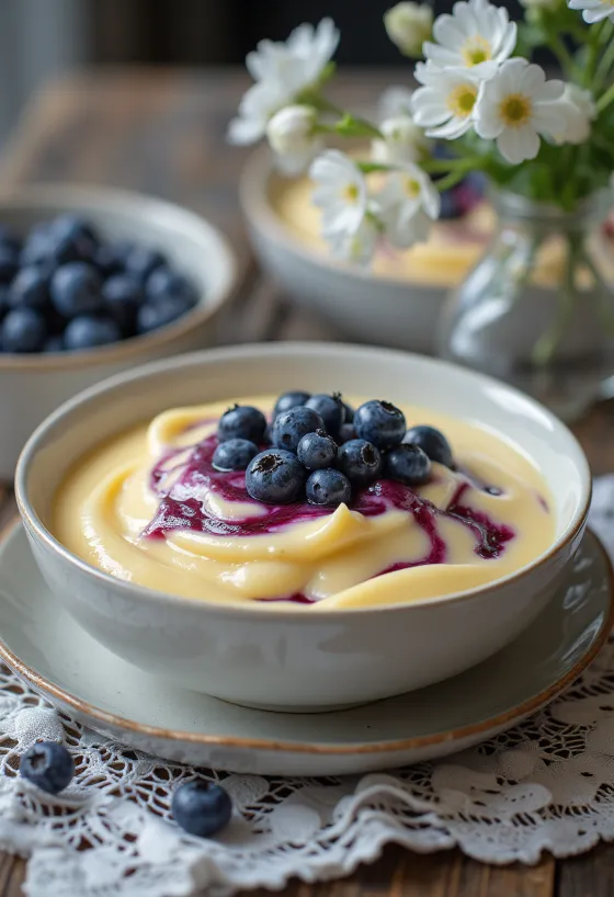 Borůvkovo-vanilková omáčka servírovaná