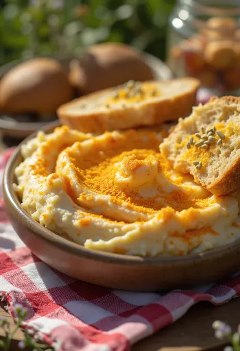 Liptovská pomazánka s čerstvou zeleninou a podávaná namazaná na toastu