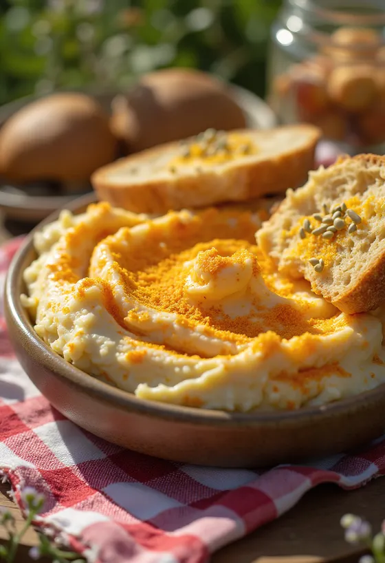 Liptovská pomazánka s čerstvou zeleninou a podávaná namazaná na toastu