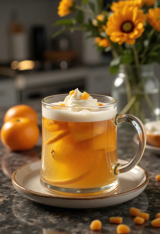 Mátový citrusový cider servírovaný ve sklenici