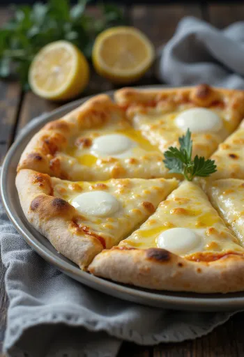 Čerstvě upečená bílá pizza se sýrem Grana Padano