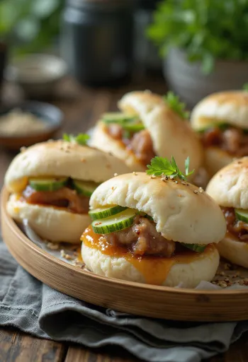 Pork belly buns servírováno