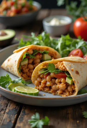 Veganská tortilla rolka s čerstvou zeleninou a fazolovým krémem
