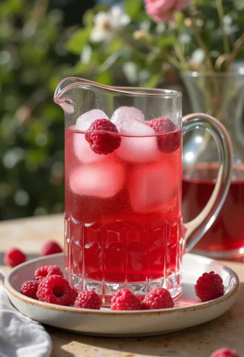 Malinový cider s mátou servírovaný ve sklenicích