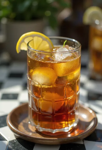 Mátový ledový čaj s plátky limetky a lístky máty ve sklenici