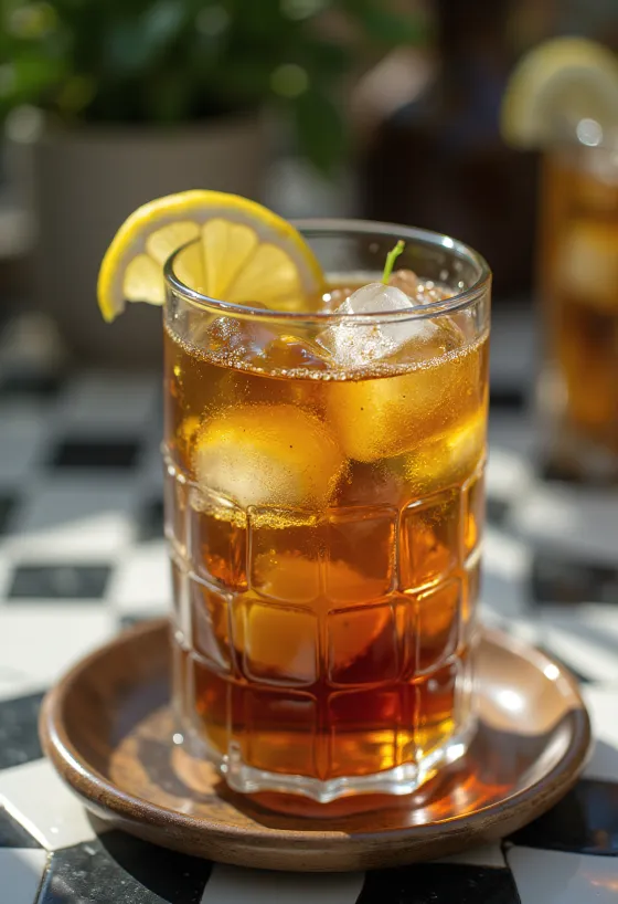 Mátový ledový čaj s plátky limetky a lístky máty ve sklenici