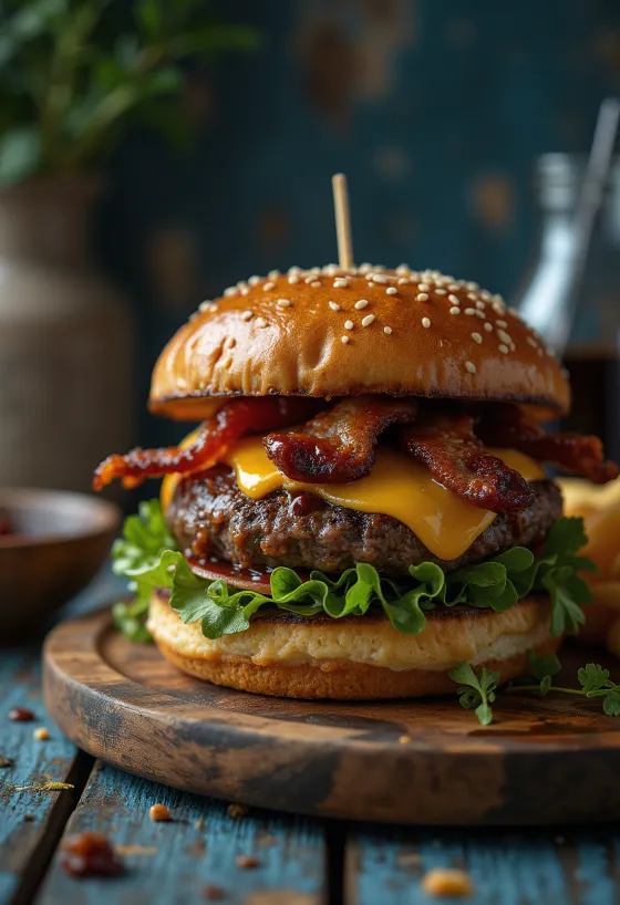 Uzený hamburger s čedarem a slaninou